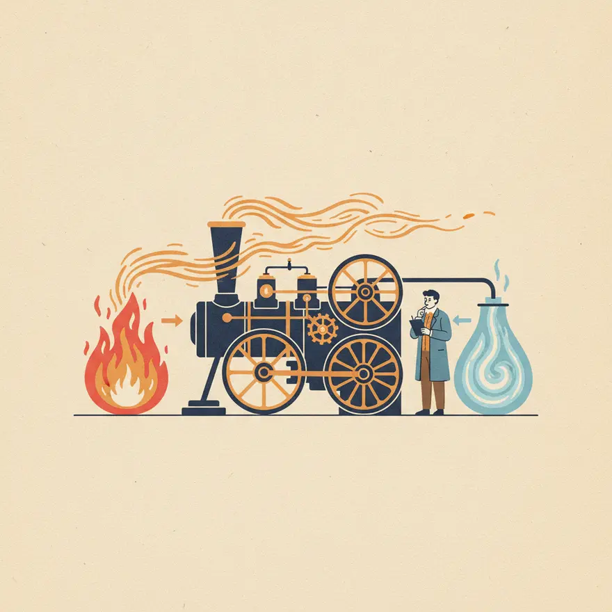 Carnot reasons out the maximum efficiency of a heat engine.