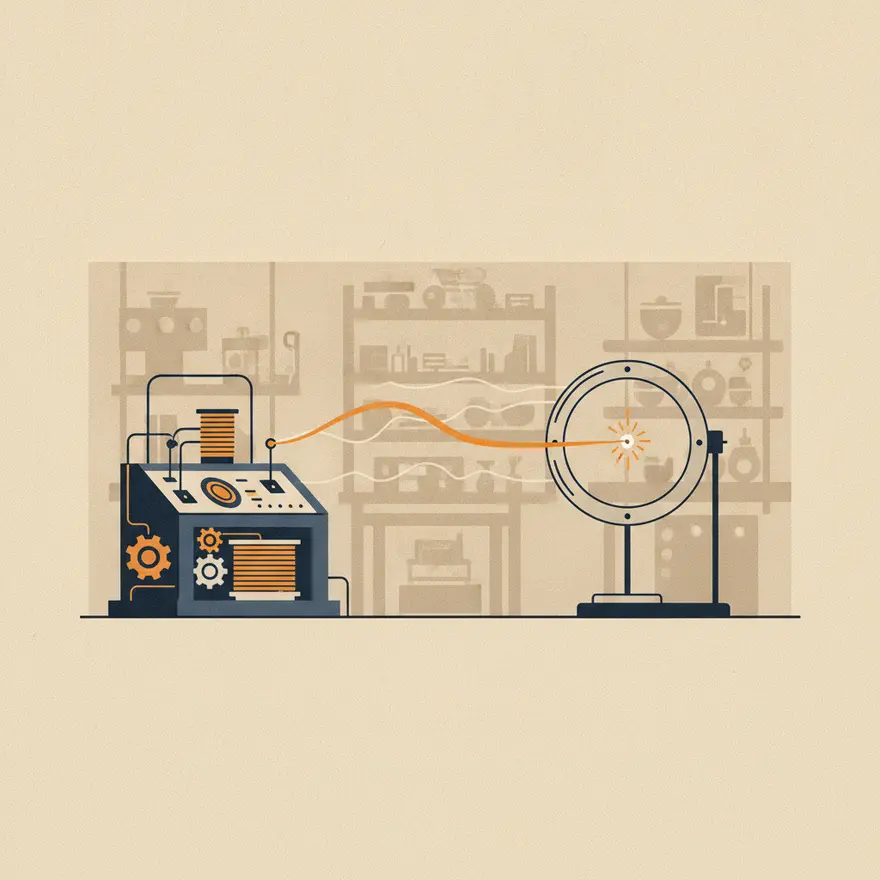 Hertz catches Maxwell's waves crossing his lab as a spark.