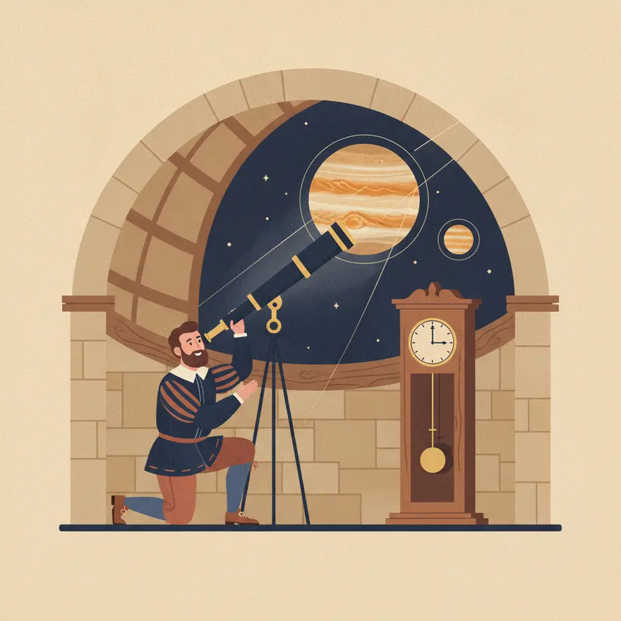 Rømer times the eclipses of Jupiter's moon Io to show light has a finite speed.