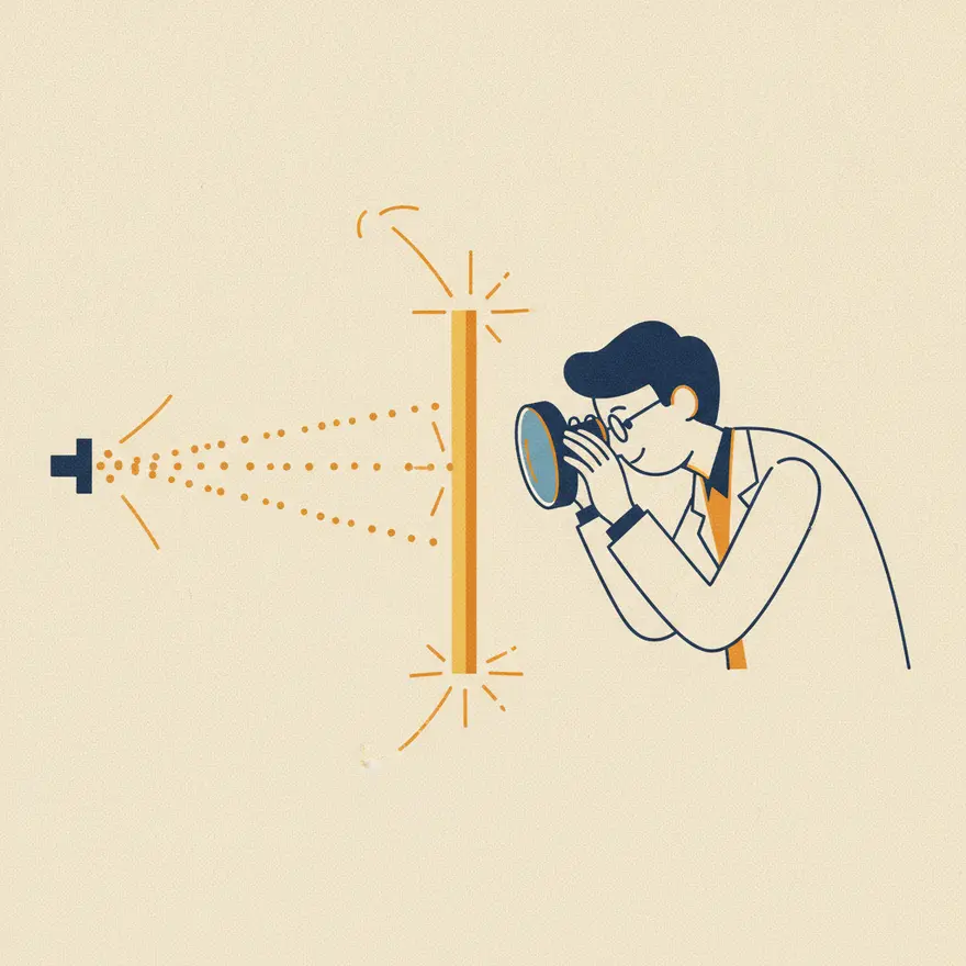 Particles scatter off gold foil, revealing the atomic nucleus.